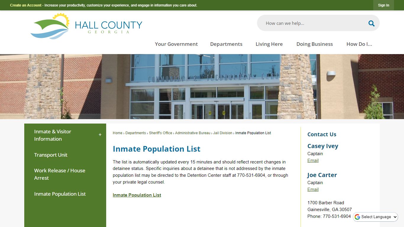 Inmate Population List | Hall County, GA - Official Website